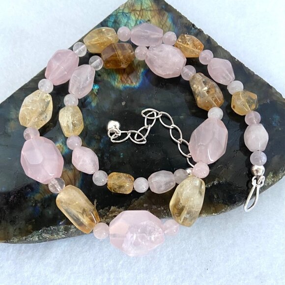Jay King DTR Sterling Silver 925 Rose Quartz & Citrine Beaded Necklace 18"-21" - Picture 11 of 16